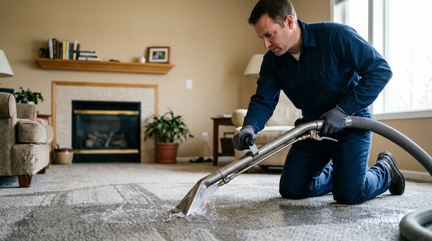 Water damage restoration technician working near Stevens, PA